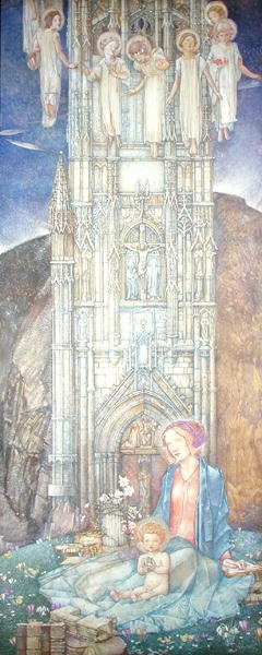 Gotisk tårn (pastel på papir) af Edward Reginald Frampton