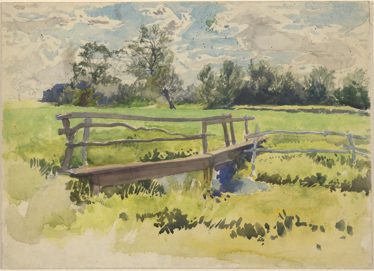 Landskab, mose og bro af Edwin Austin Abbey