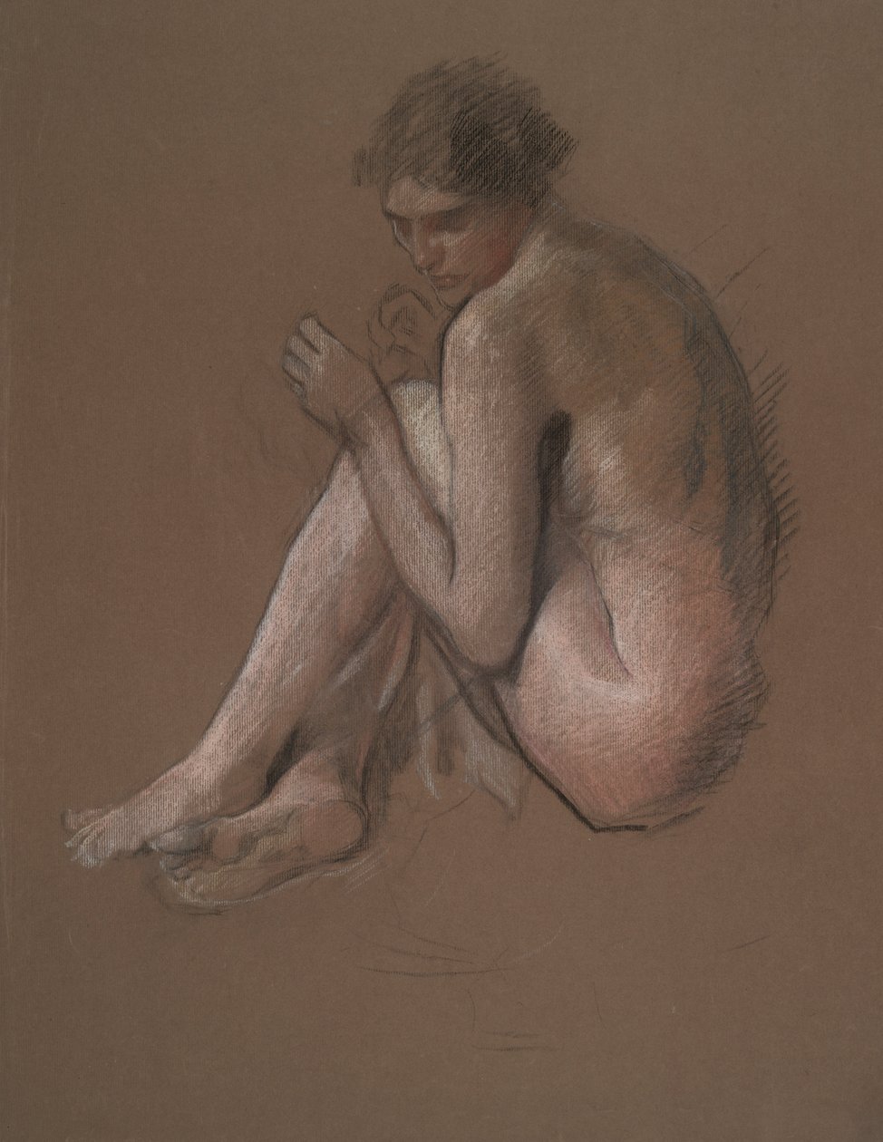 Siddende nøgen kvindefigur. af Edwin Austin Abbey
