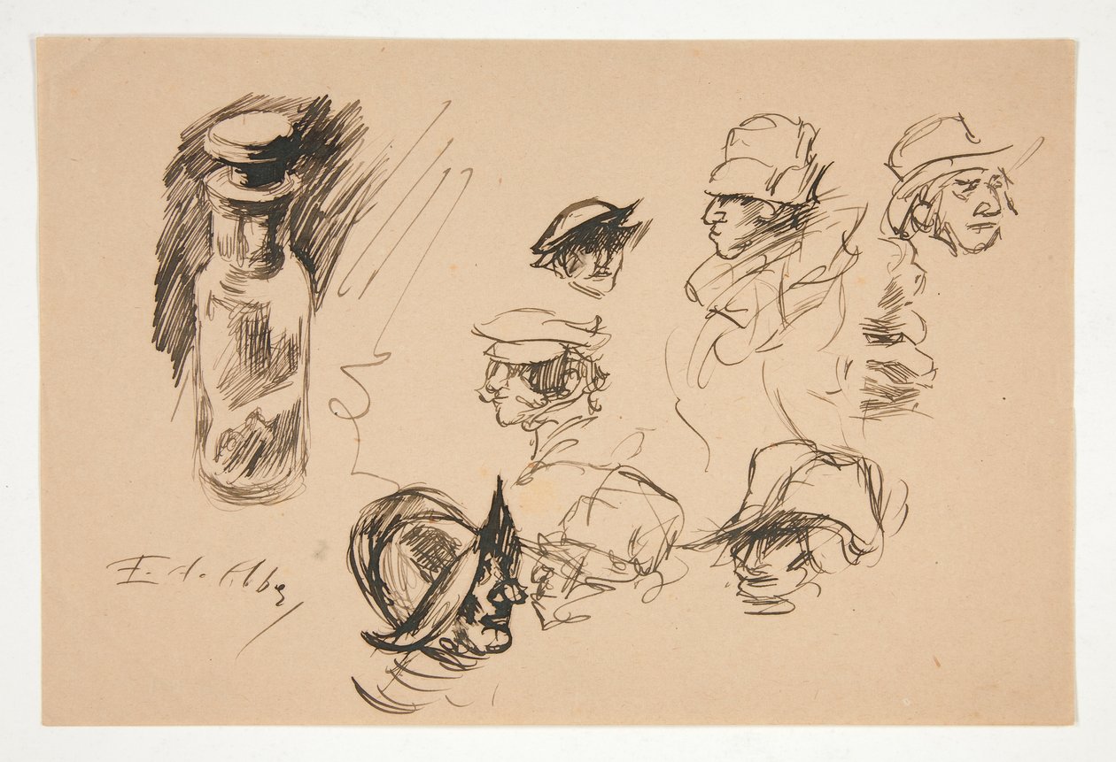 Studier af flaske og hoveder af Edwin Austin Abbey