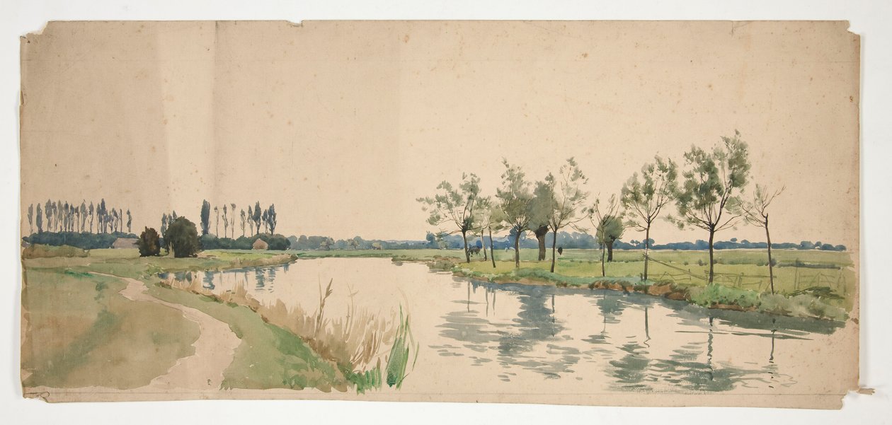 Træer langs en flodbred af Edwin Austin Abbey