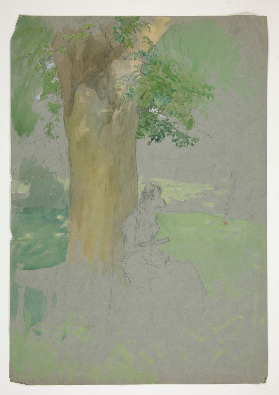 Kvinde sad under et træ og læste af Edwin Austin Abbey