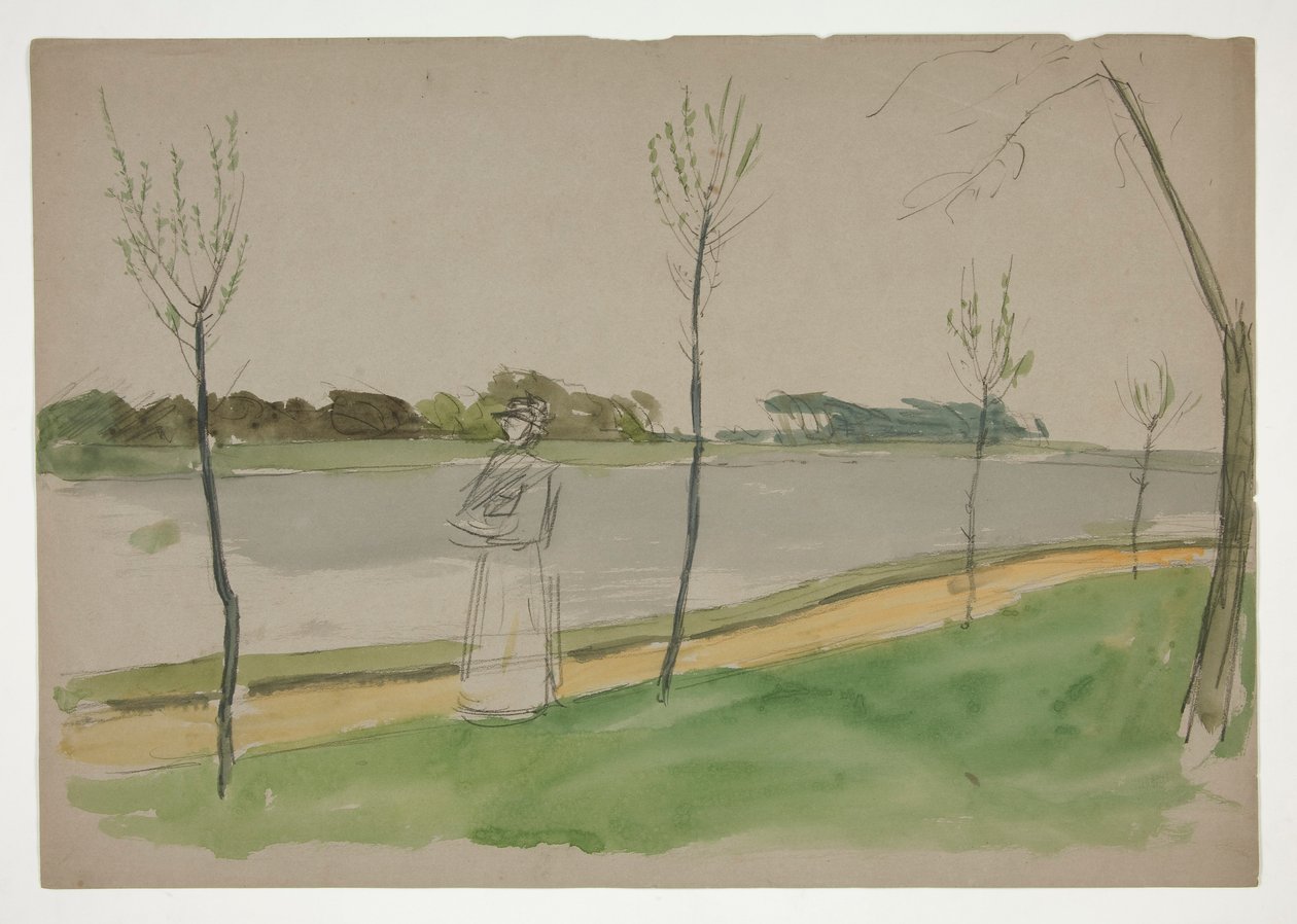 Kvinde slentrer langs en flodbred af Edwin Austin Abbey