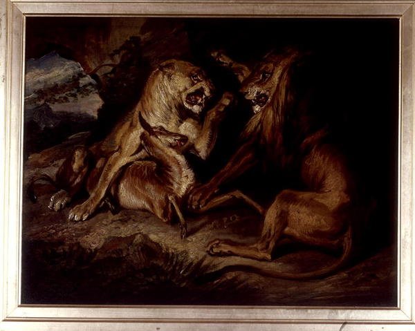 Lions at a Kill (olie på lærred) af Edwin Landseer