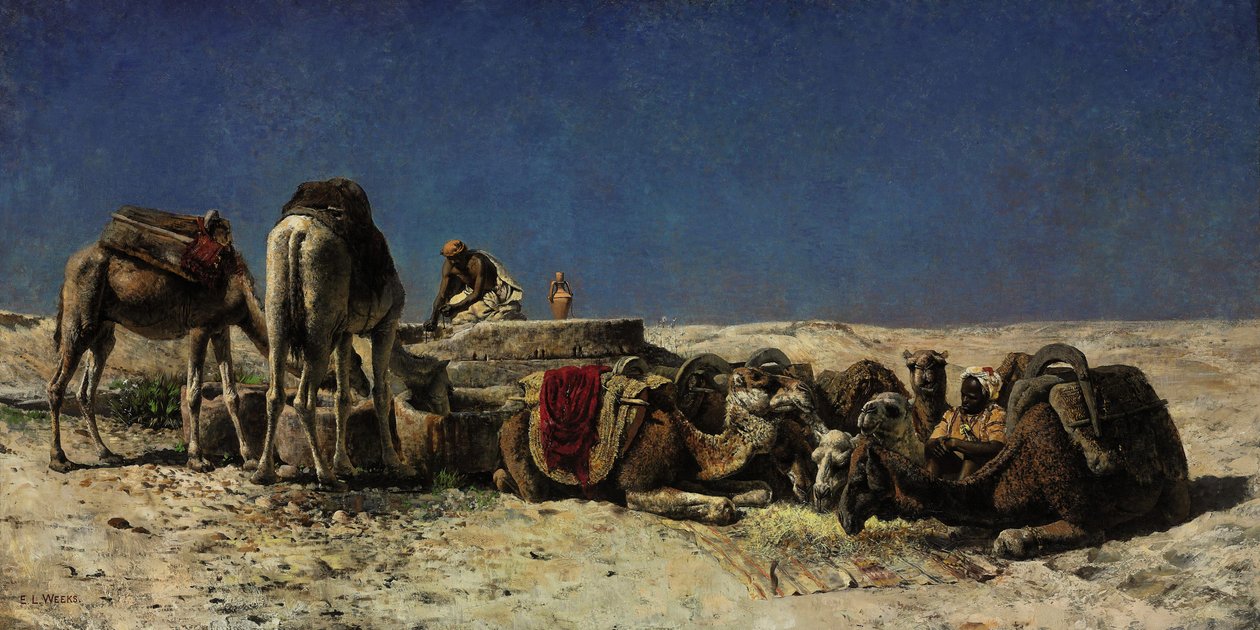 Kameler ved siden af en cisterne af Edwin Lord Weeks