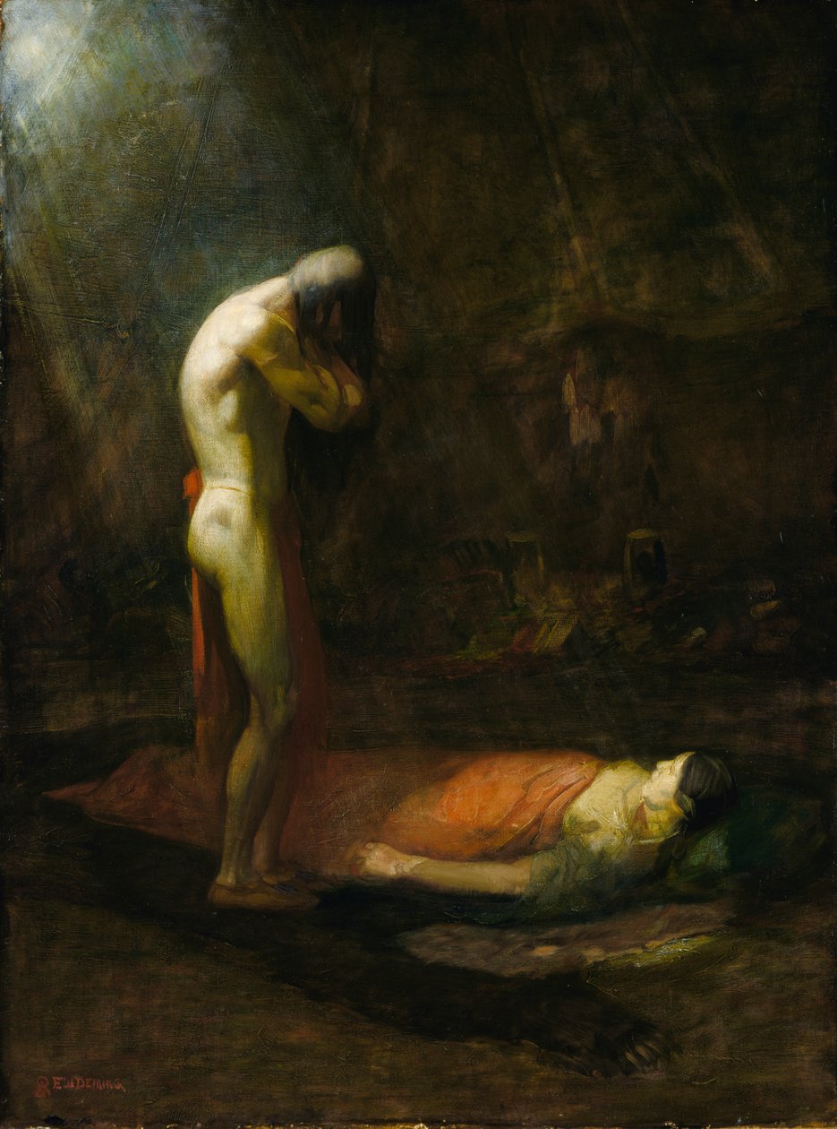 The Mourning Brave, ca. 1892. af Edwin Willard Deming
