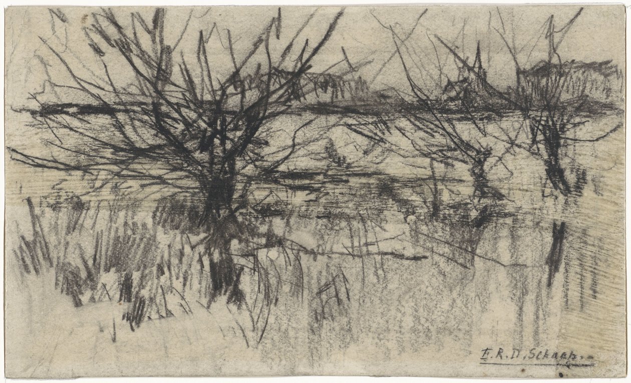 Pollard Willows langs vandet af Egbert Rubertus Derk Schaap