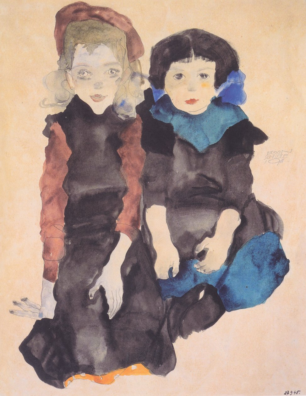 To hukende piger af Egon Schiele