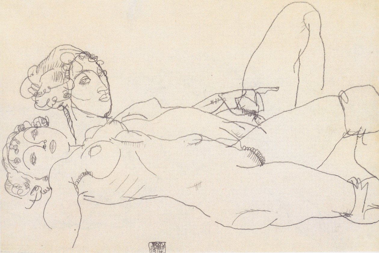 To liggende pigefiler af Egon Schiele
