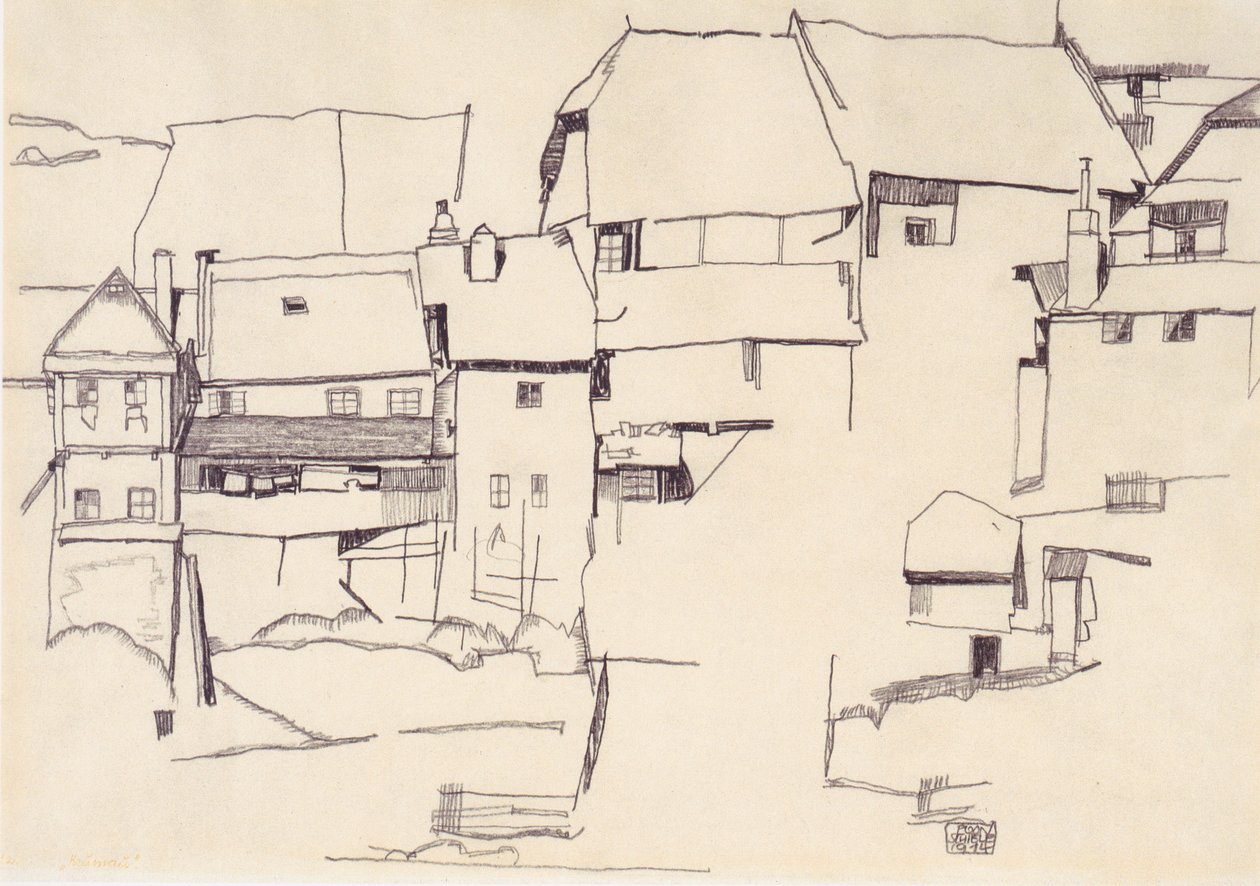 Gamle huse i Český Krumlov af Egon Schiele