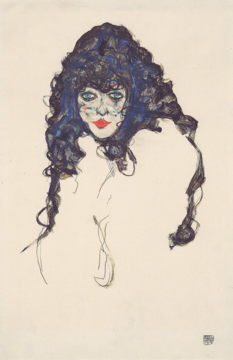 Kvinde med sort hår af Egon Schiele