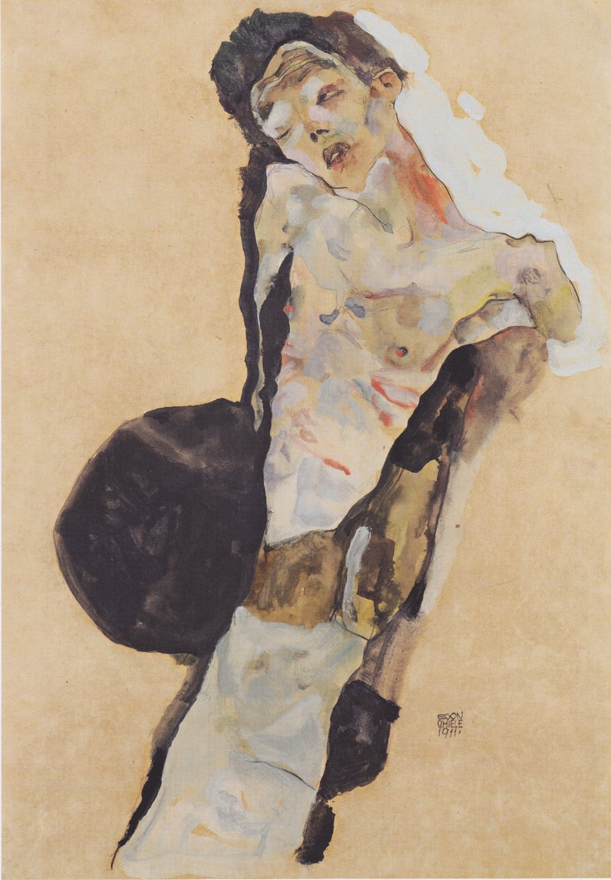 Halv akt (selvportræt) af Egon Schiele