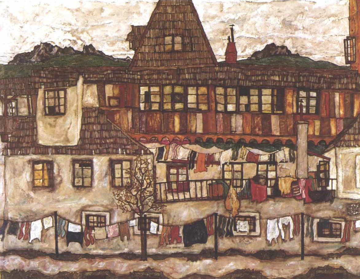 Hus med tørretøj af Egon Schiele