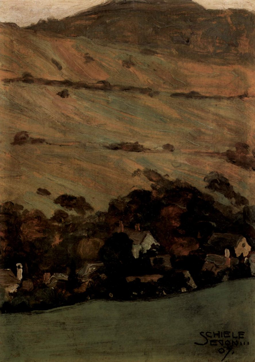Huse foran bjergsiden af Egon Schiele