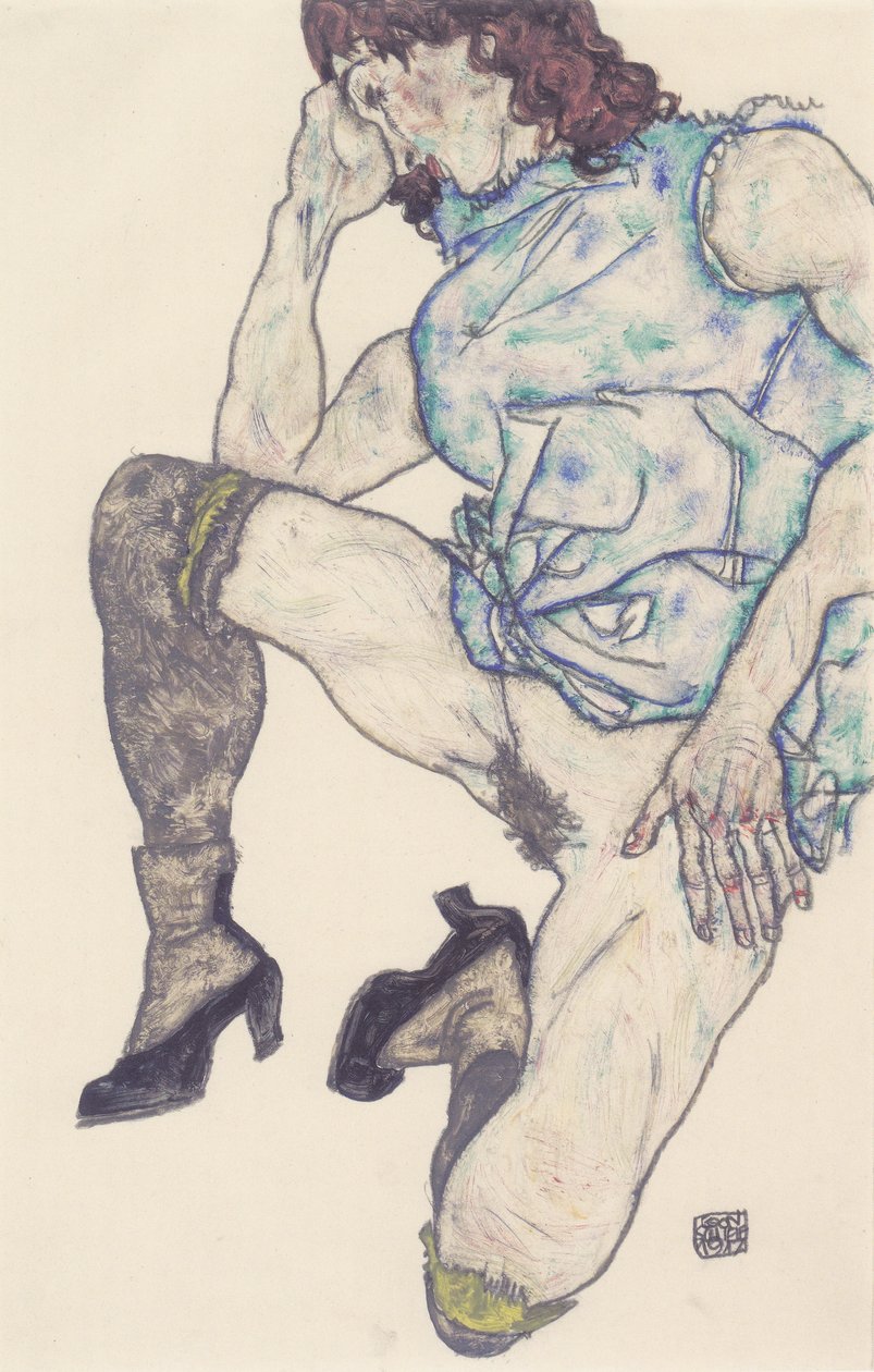 Knælende pige af Egon Schiele