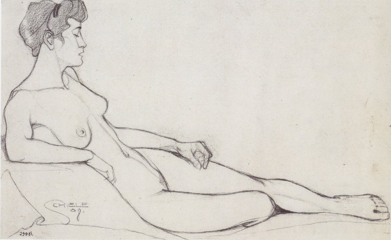 Liggende kvindelig nøgen af Egon Schiele