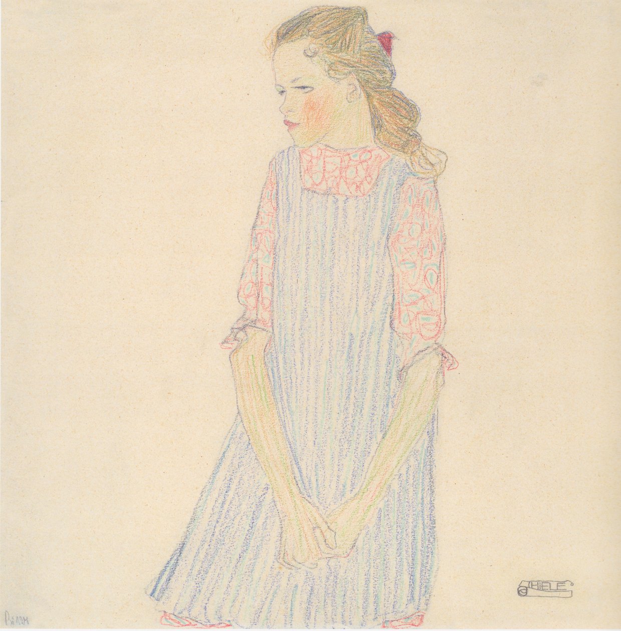Pige med rødt maske af Egon Schiele