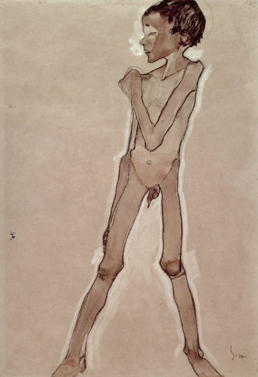 Stående nøgen dreng af Egon Schiele