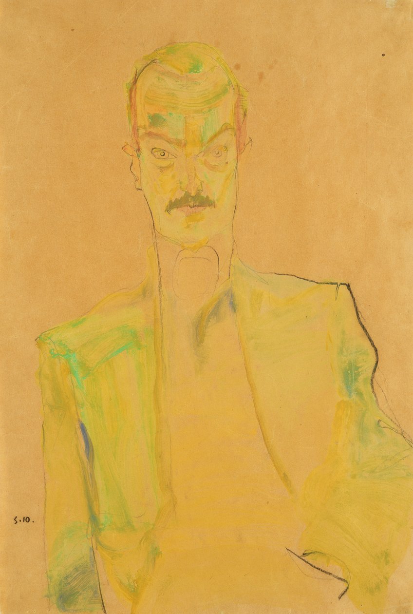 Portræt af Arthur Roessler, 1910 (wc og kul på papir) af Egon Schiele