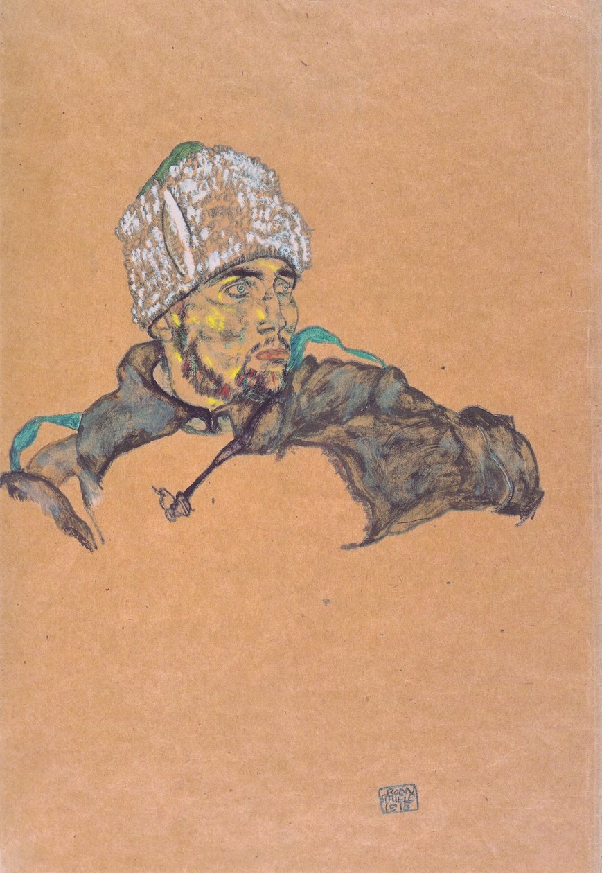 Russisk krigsfange med pelshat af Egon Schiele
