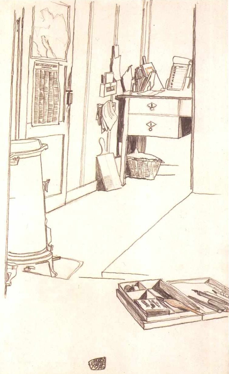 Kontor i Mühling -krigsfangelejren af Egon Schiele