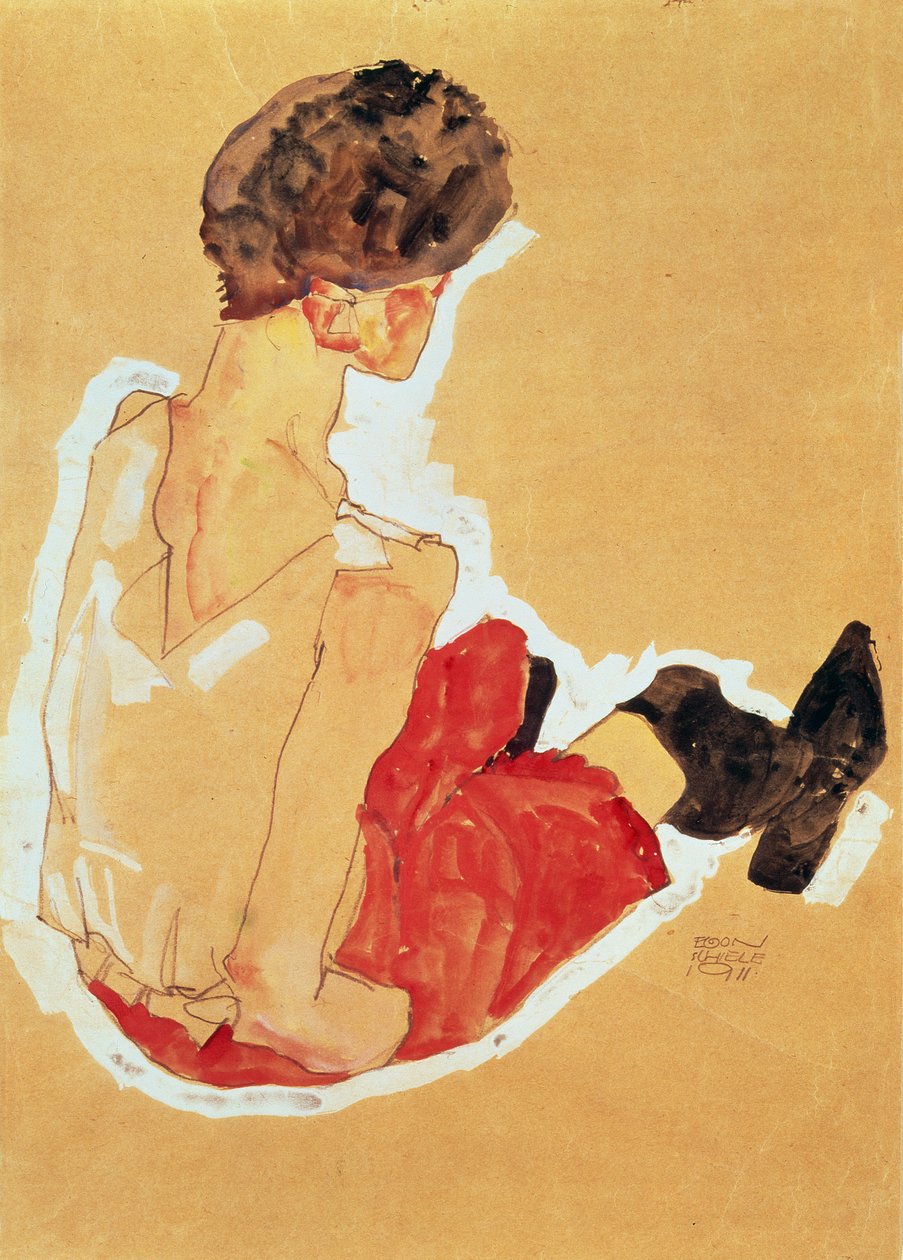 Siddende kvinde, 1911 (tempera) af Egon Schiele