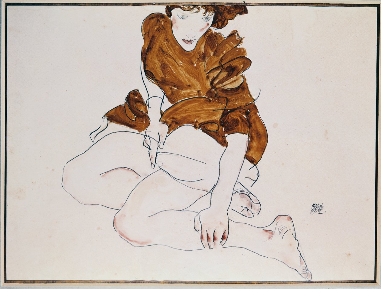 Siddende kvinde, 1912 (blyant og wc på papir) af Egon Schiele