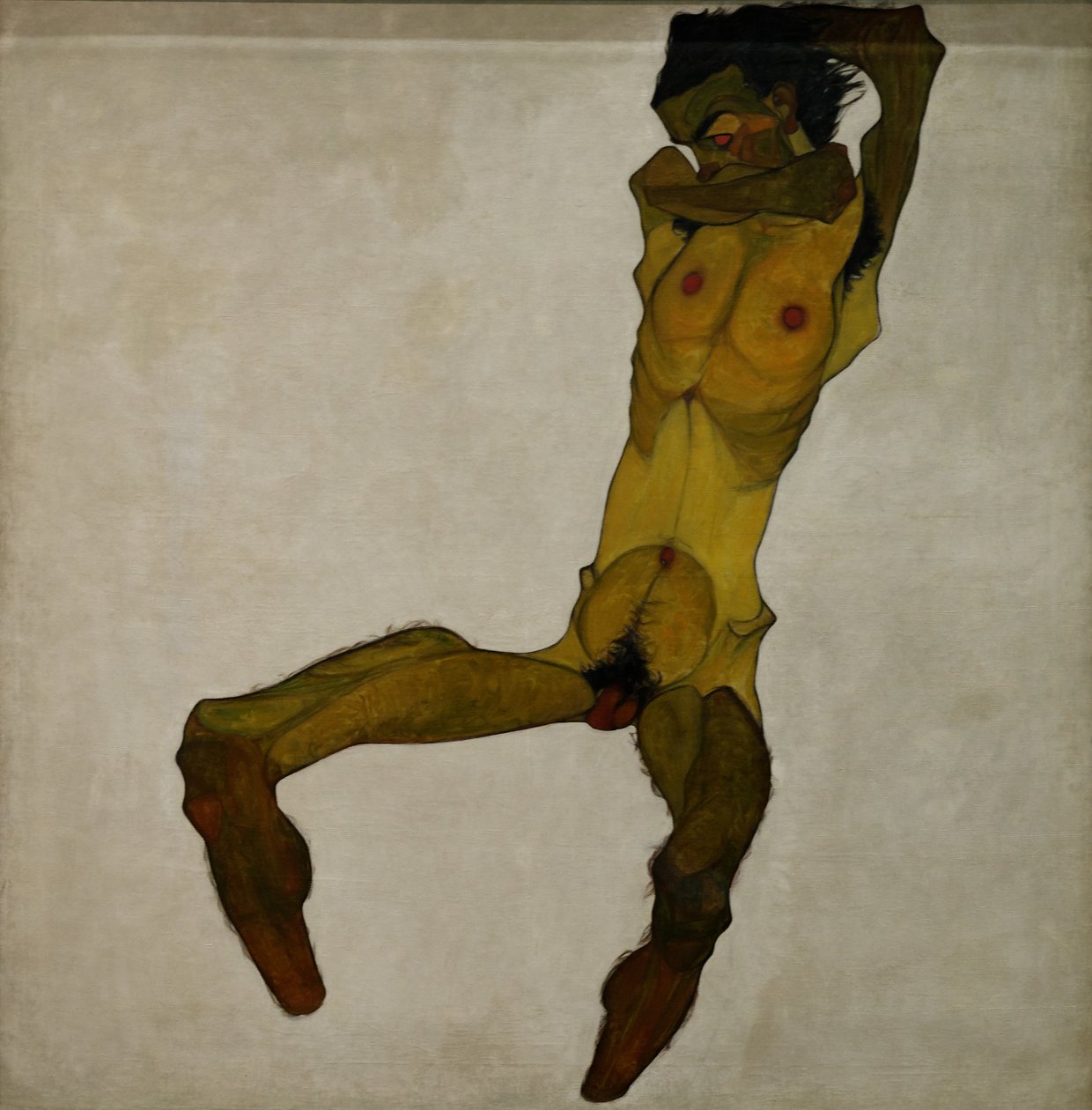 Siddende mandlig nøgen (selvportræt) af Egon Schiele