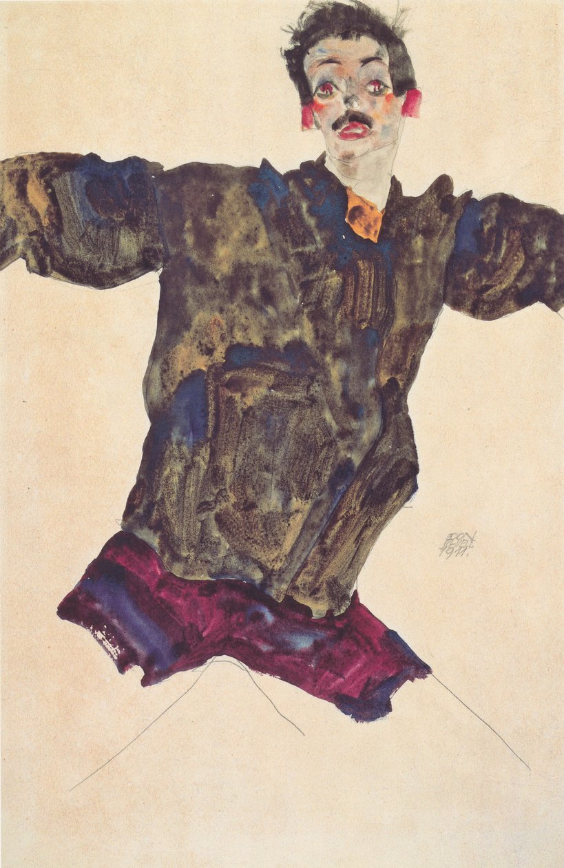 Selvportræt med udbredte arme af Egon Schiele