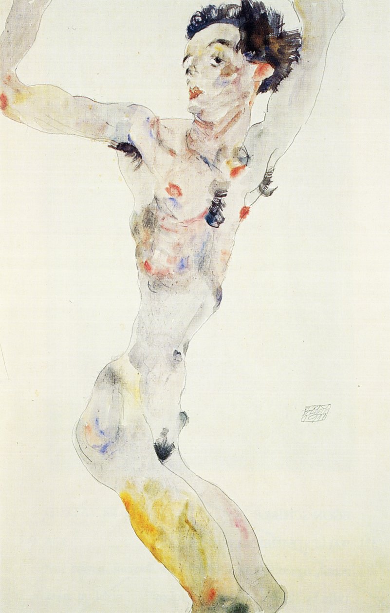 Selvportræt, 1911 (blyant og wc på papir) af Egon Schiele