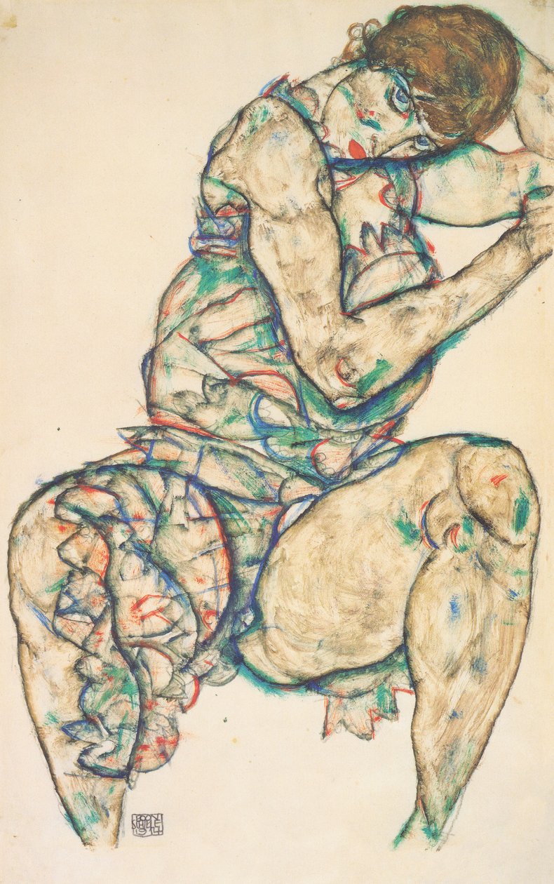 Sidder halv tid af Egon Schiele