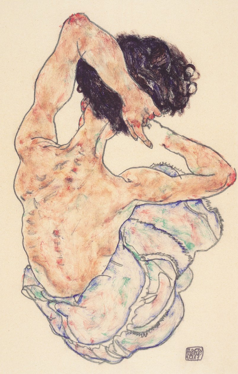 Sidder nøgen bagfra af Egon Schiele