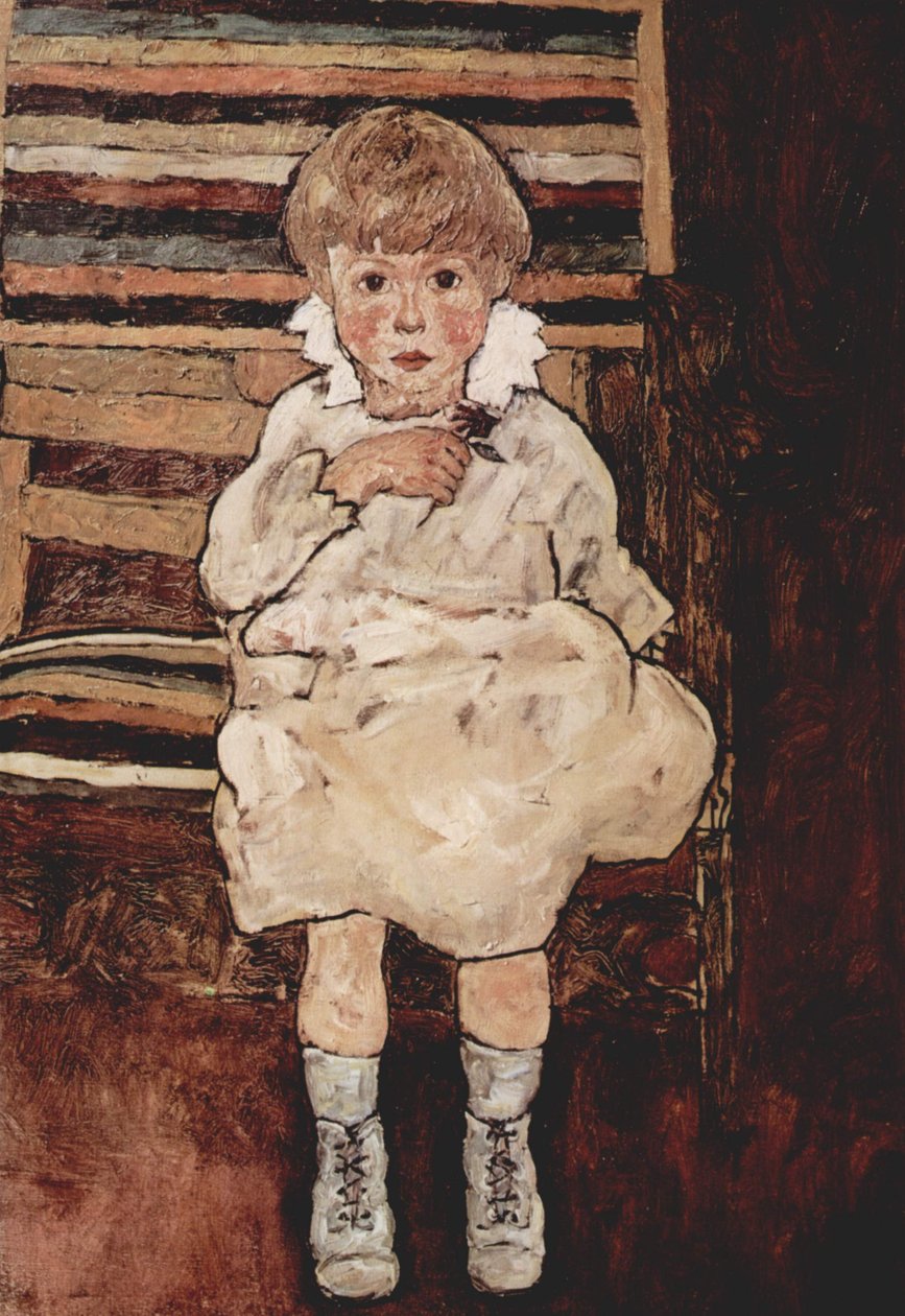 Siddende barn af Egon Schiele
