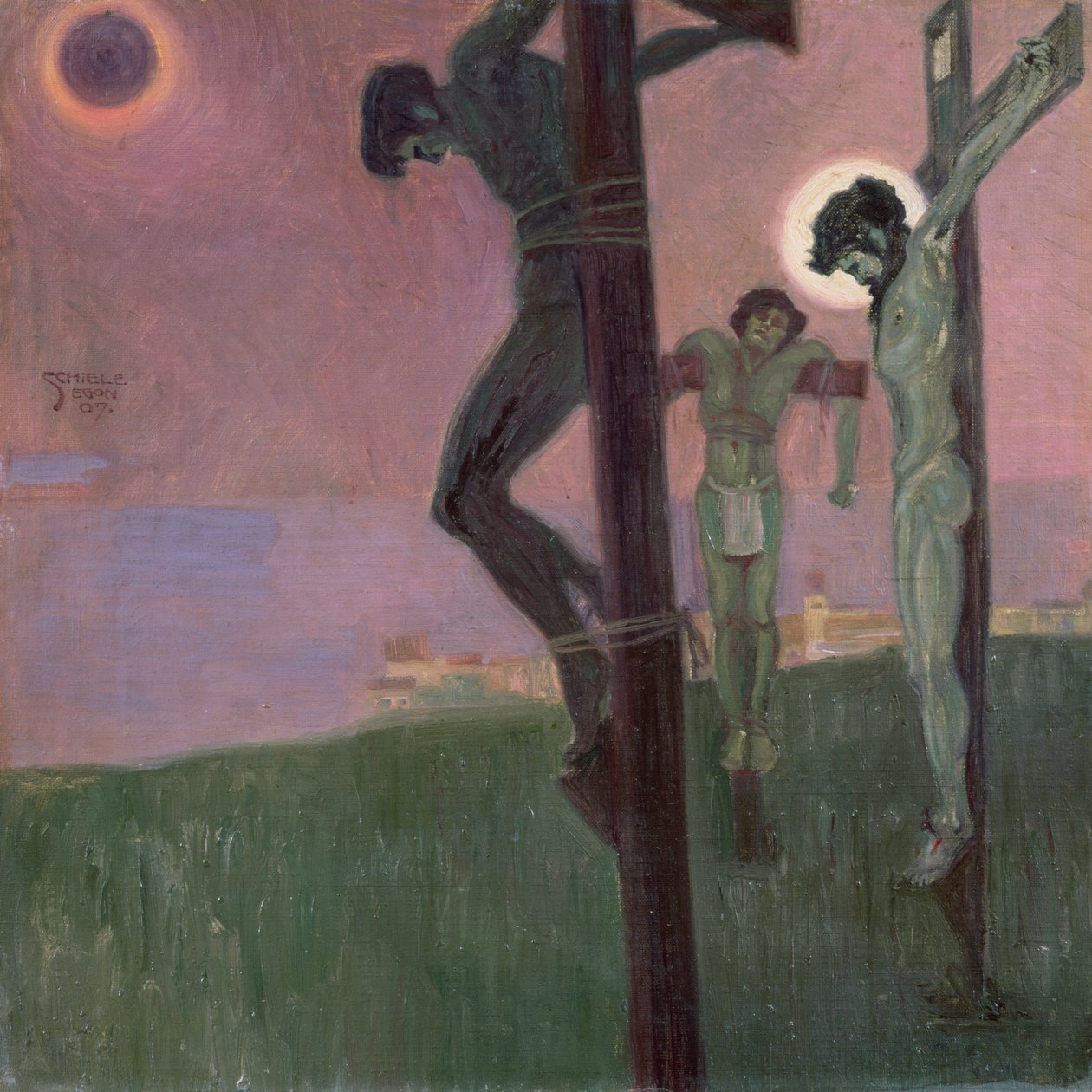 Korsfæstelse med mørklagt sol af Egon Schiele