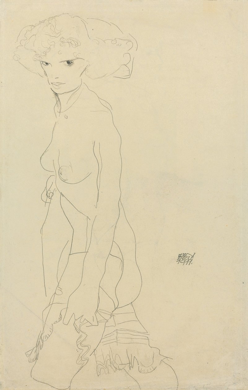 Kvinde nøgen; Madchenakt, 1911 af Egon Schiele