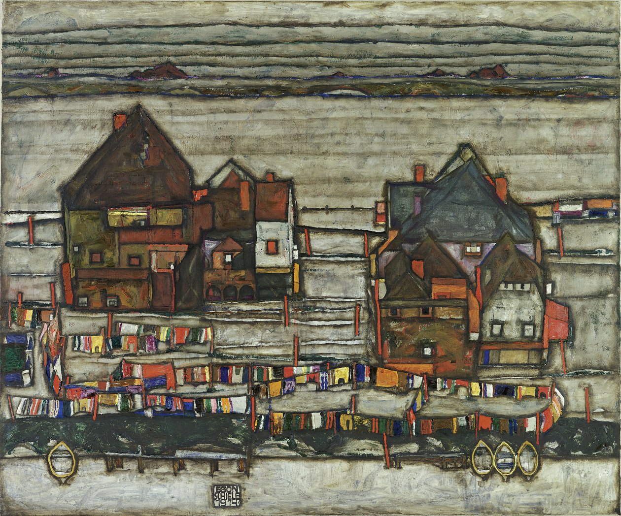 Huse med vaskesnor, 1914 af Egon Schiele