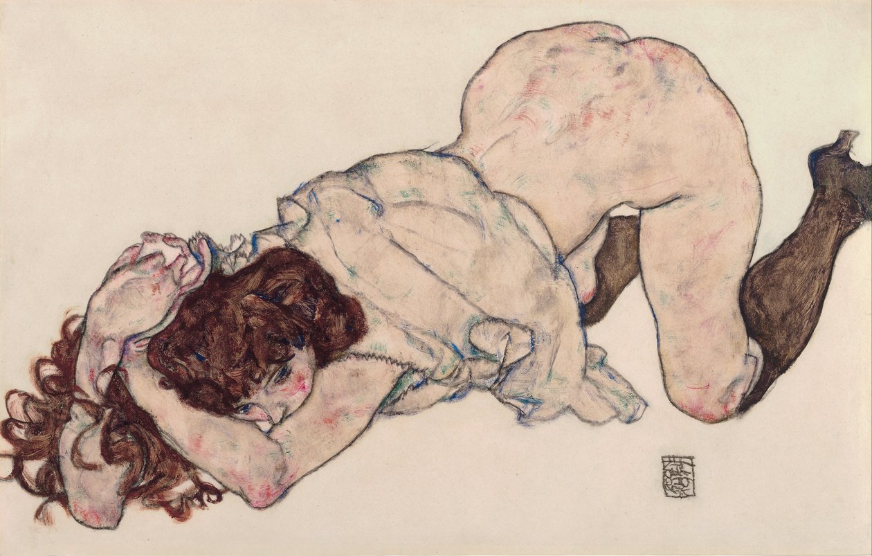 Knælende pige, hvilende på begge albuer, 1917 af Egon Schiele