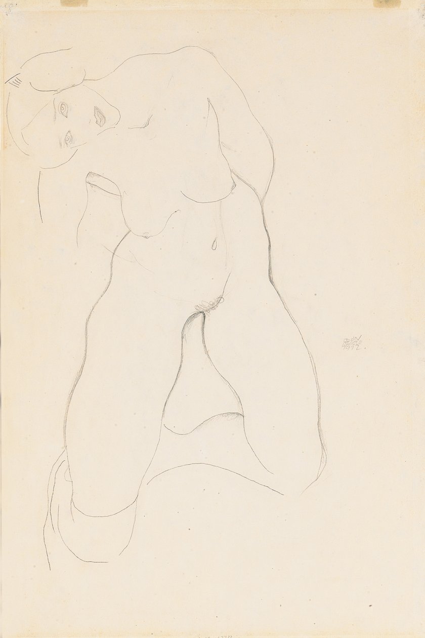 Knælende nøgen kvinde, 1912 af Egon Schiele