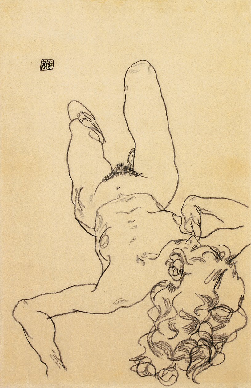 Knælende kvinde nøgen, 1917 af Egon Schiele
