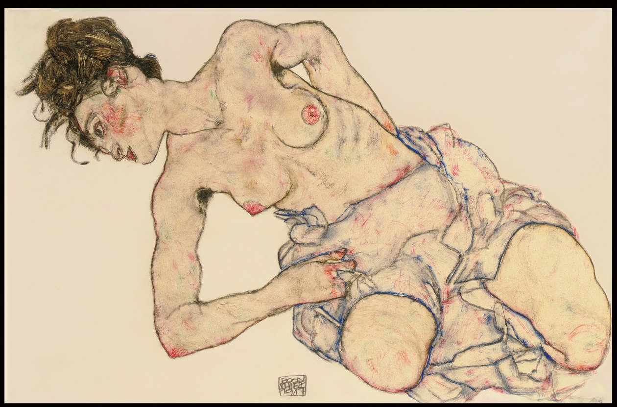Kneider, halvnøgen kvinde, 1917 af Egon Schiele