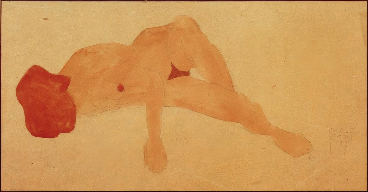 Liggende kvindelig nøgen af Egon Schiele