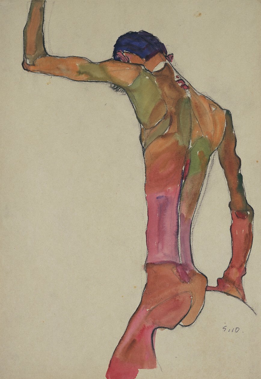 Nøgen mand med løftet arm af Egon Schiele