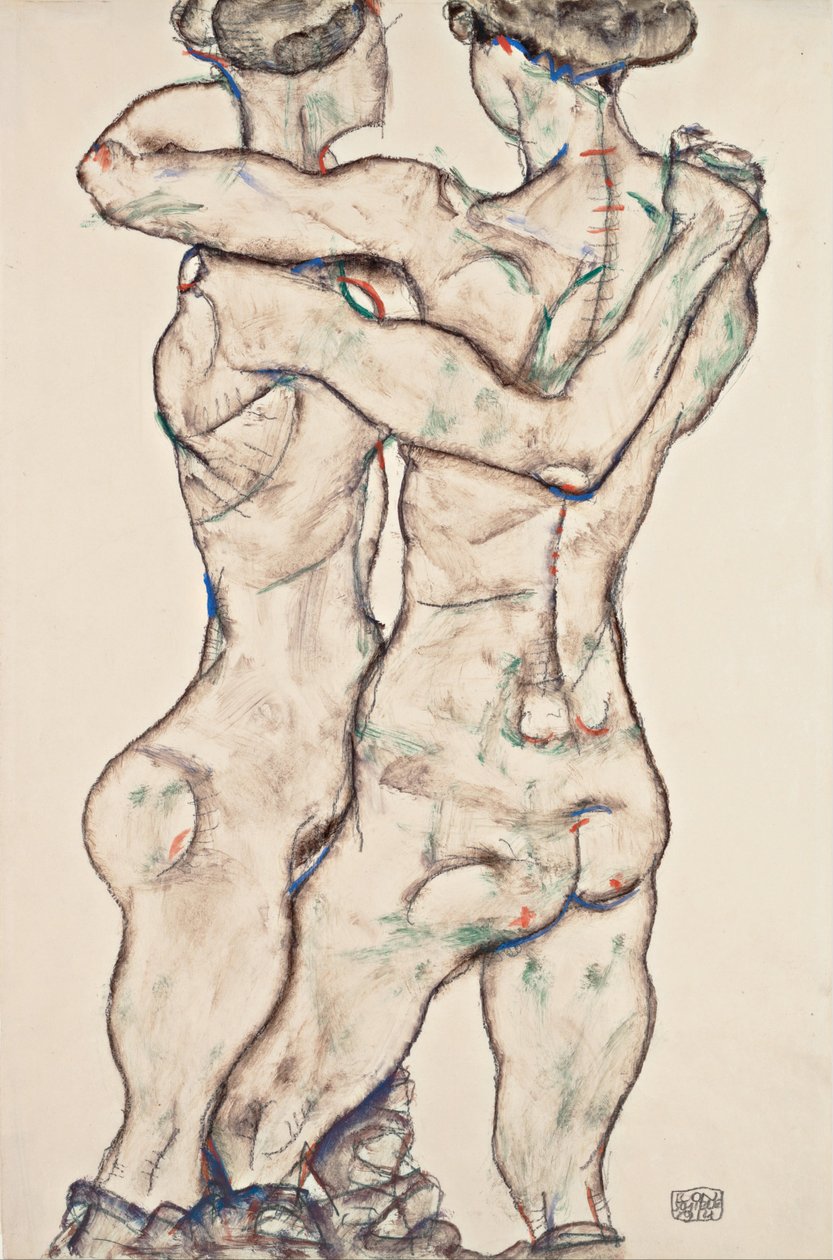 Nøgne piger omfavner, 1914 af Egon Schiele