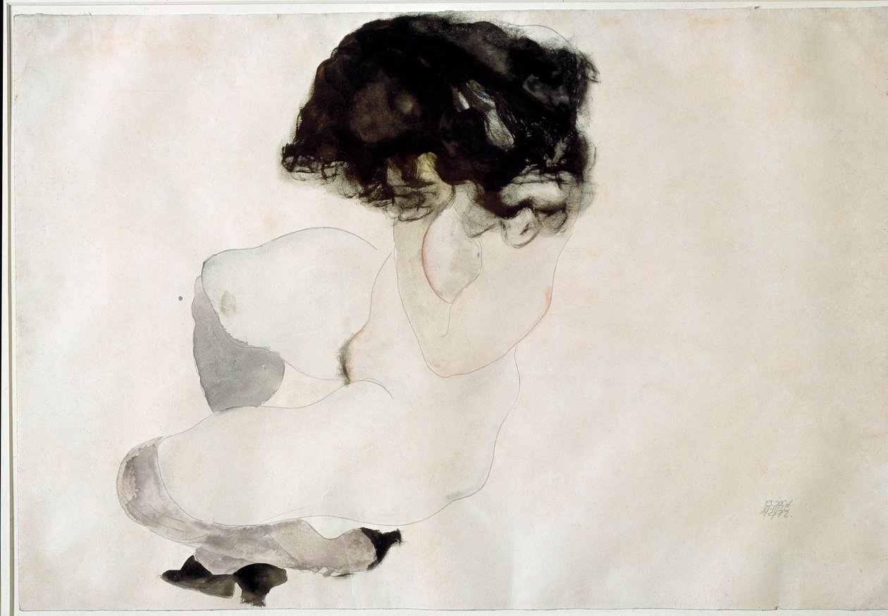 Nøgen hugsiddende. Tegning af Egon Schiele af Egon Schiele