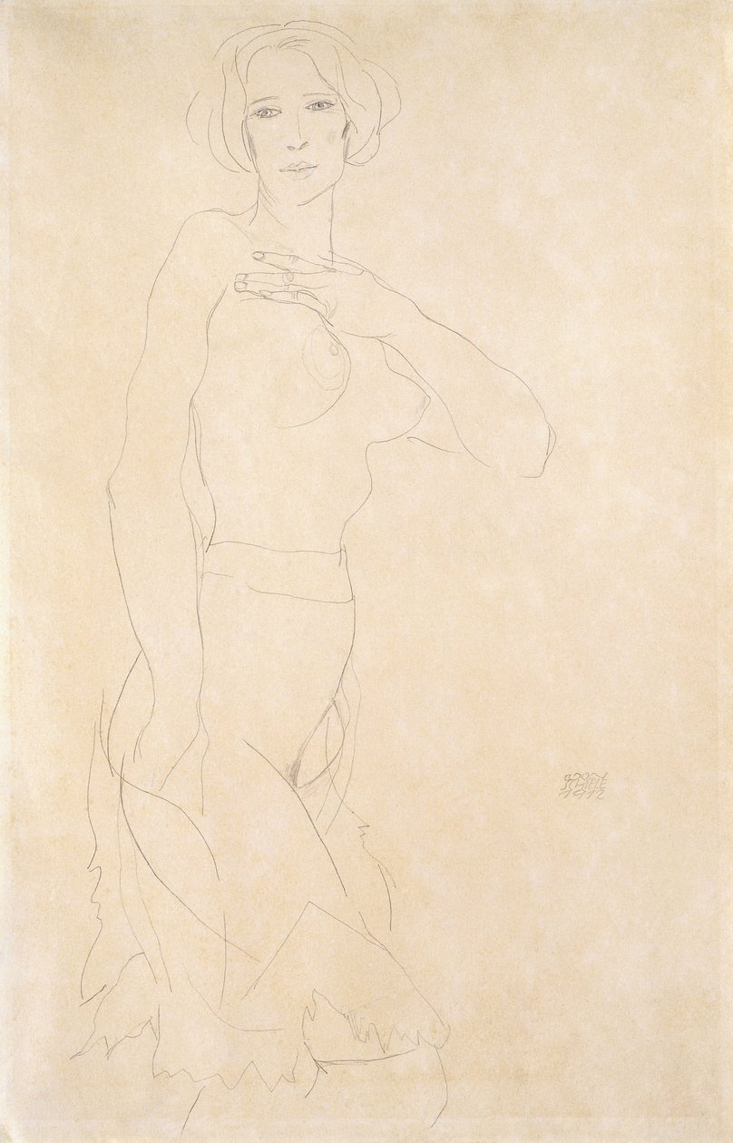 Nøgen pige; Madchenakt, 1912 af Egon Schiele