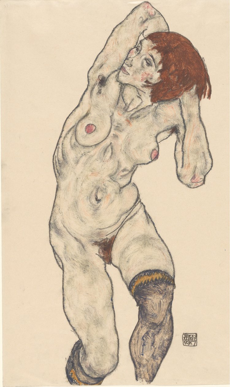 Nøgen i sorte strømper, 1917. af Egon Schiele