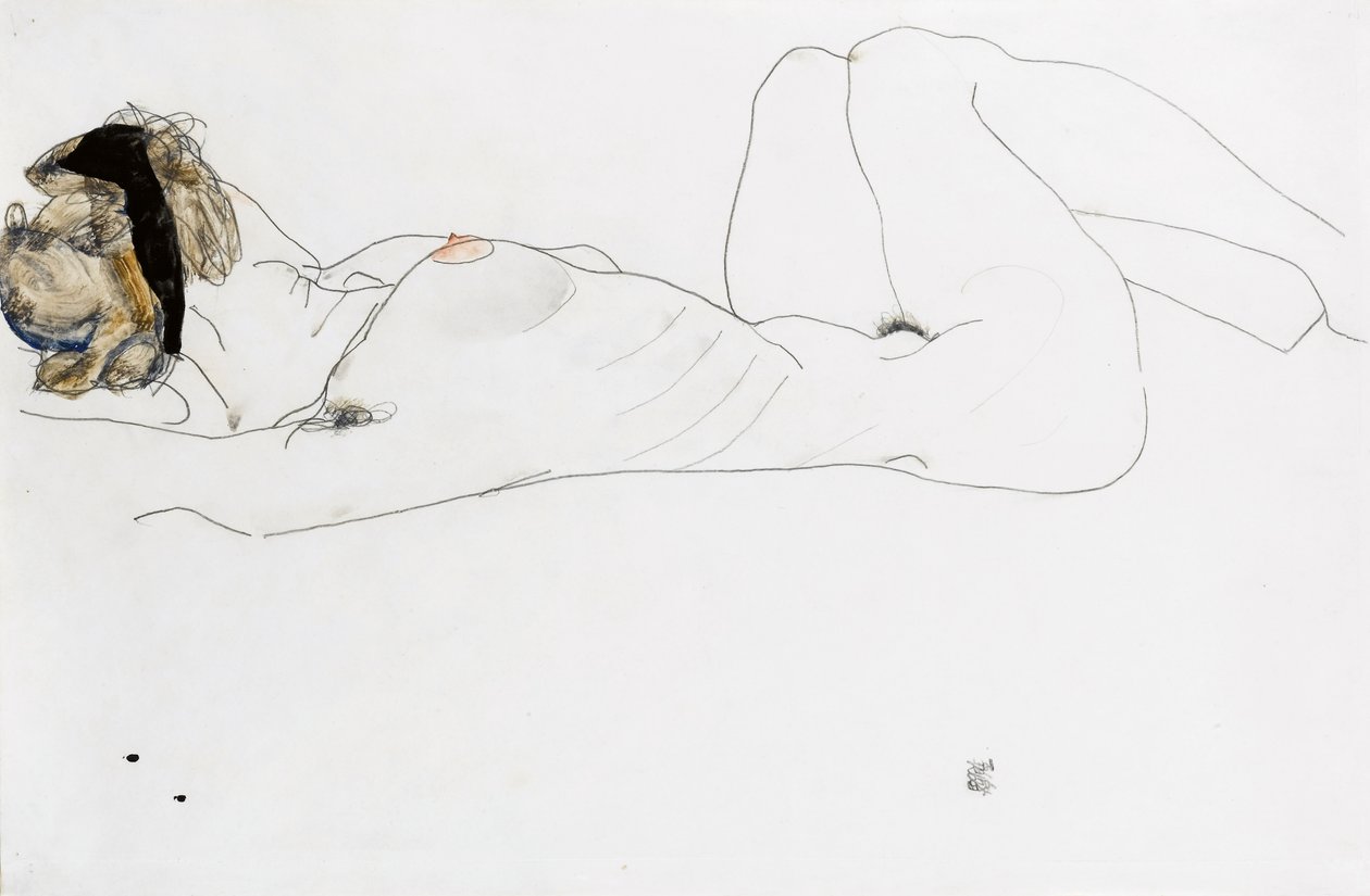 Liggende nøgen kvinde, 1912 af Egon Schiele