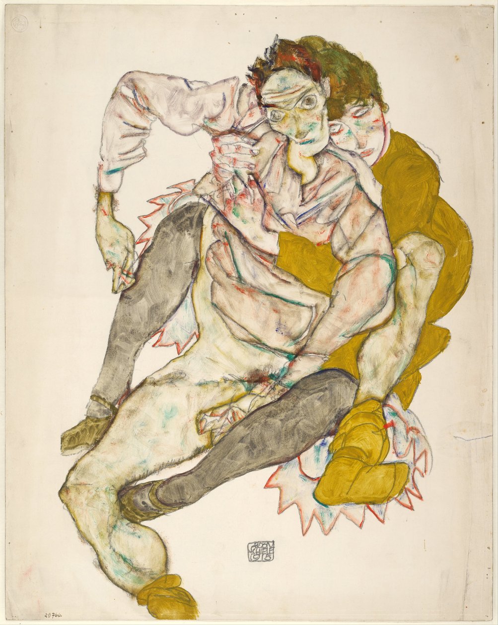 Siddende par, 1915 af Egon Schiele