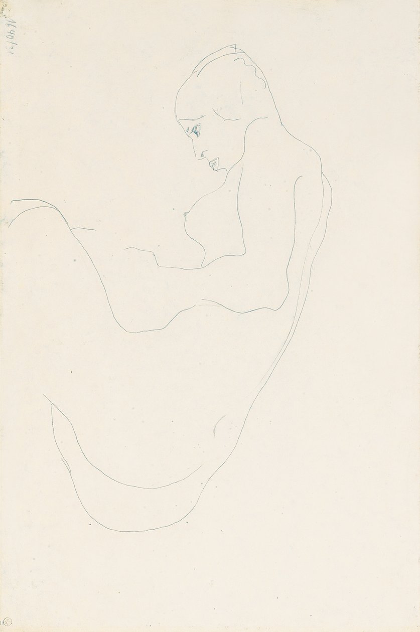 Siddende nøgen, 1912 af Egon Schiele