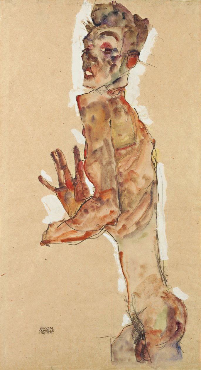 Selvportræt med spredte fingre, 1911 af Egon Schiele